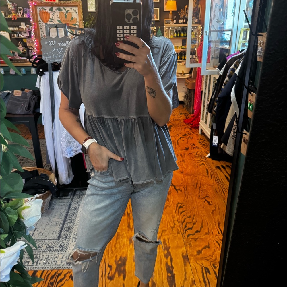 We The Free Charcoal Peplum Blouse
